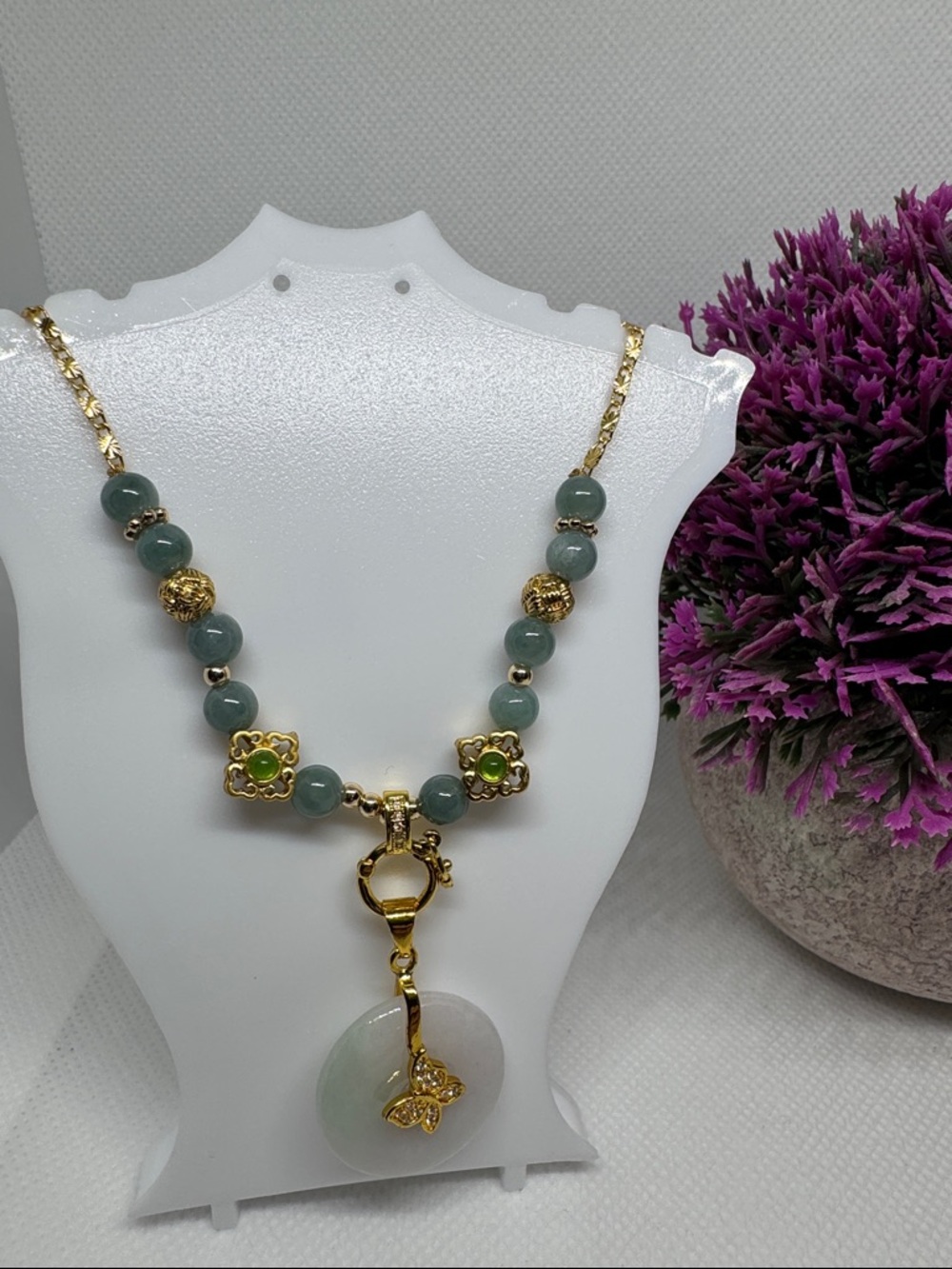 Natural Type A Pi Disc Donut Jadeite Jade Pendant Bead Necklace